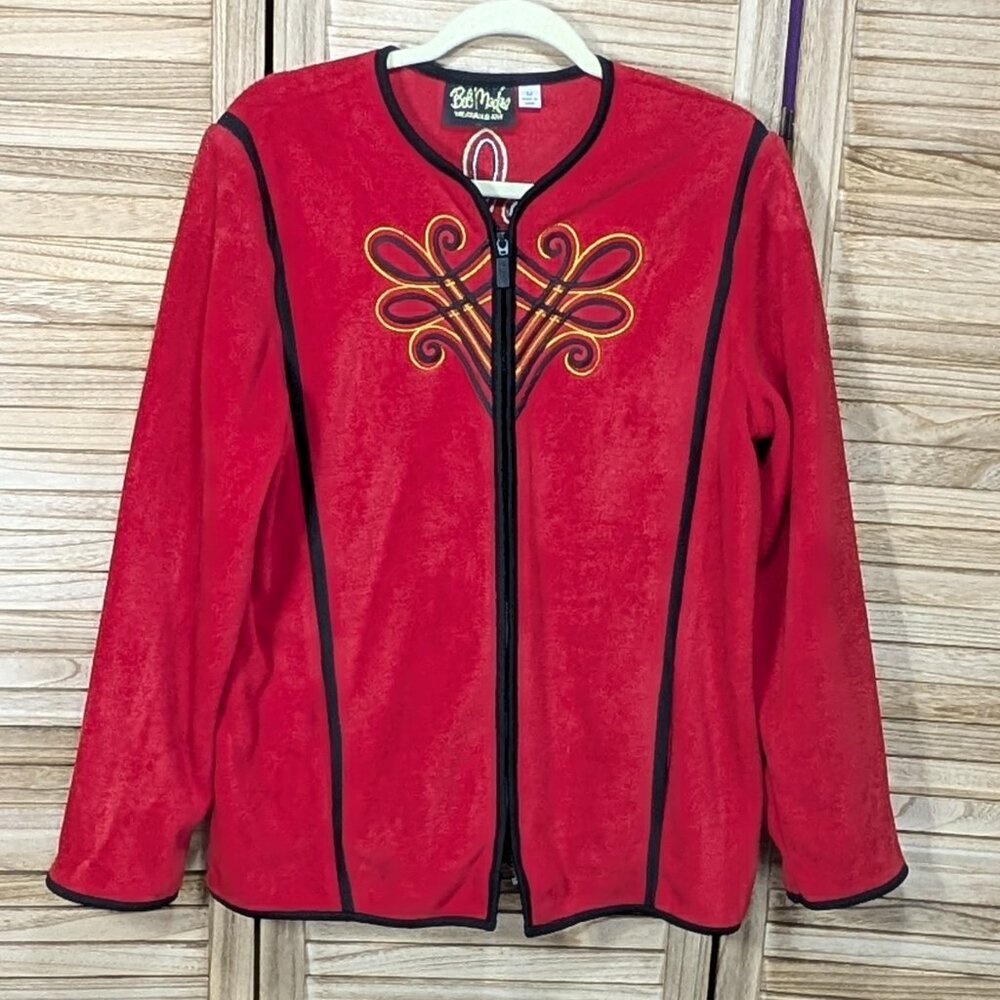 Bob Mackie Jacket Wearable Art Fleece Red Black Gold Size Medium